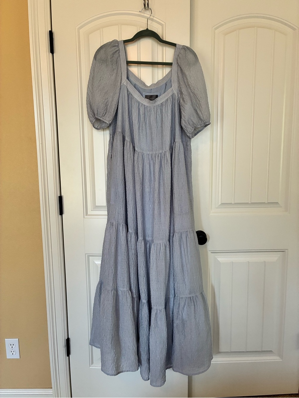 Anthropologie Powder Blue Puff-Sleeve Tiered Maxi Dress